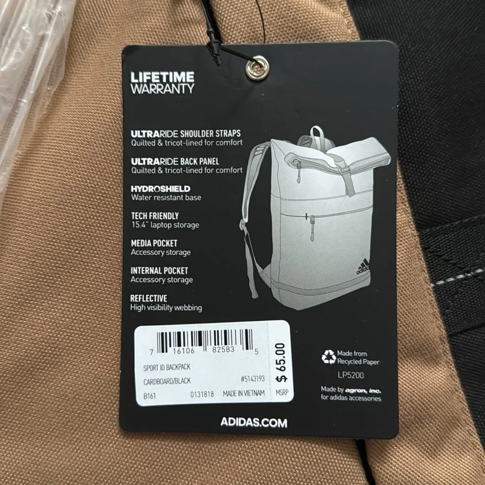 ADIDAS Sport ID Backpack medium beige cardboard / black NEW!! - Picture 2 of 5